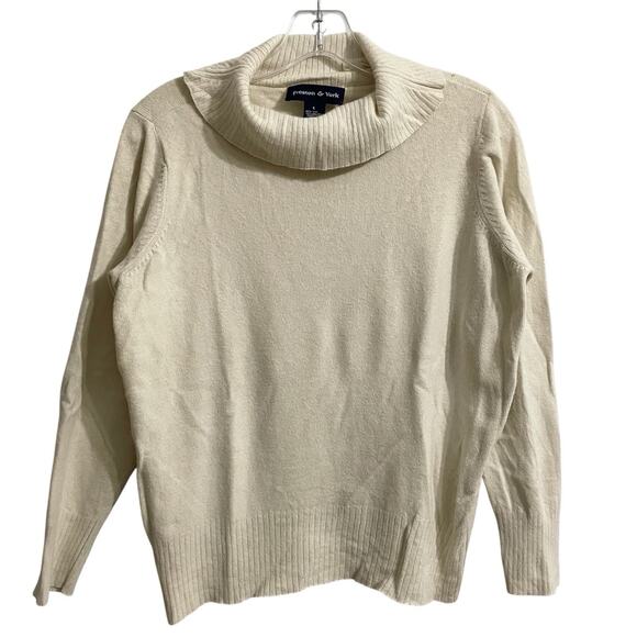 Preston York Sweater Womens Large Ivory Cowl Neck Turtleneck Retro Classic - Picture 1 of 6